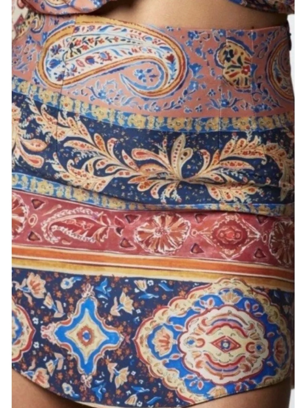 Zara Paisley Asymmetrical Mini Silky Satin High-Waisted Skirt